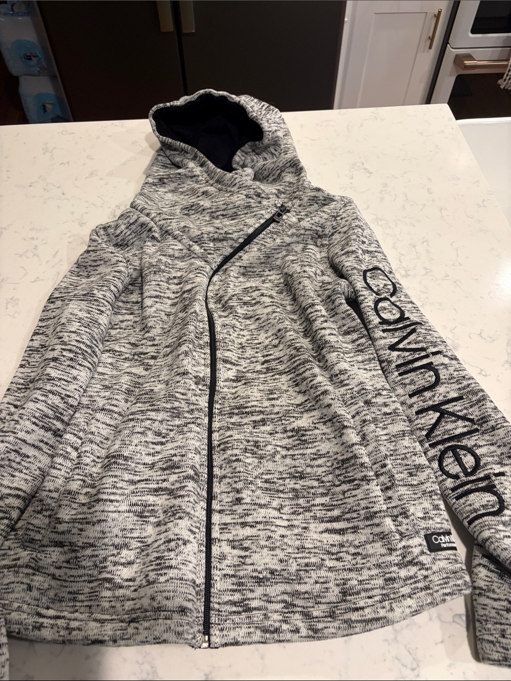 Calvin Klein Gray Marled Hooded Asymmetrical Zip Jacket